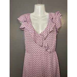 Kenedik Dress Womens Medium Pink Floral Ruffle Maxi Smocked Back Made USA